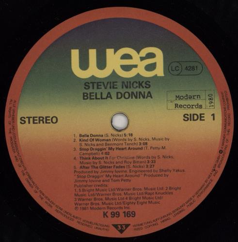 Stevie Nicks Bella Donna - 2nd vinyl LP album (LP record) German NICLPBE751166