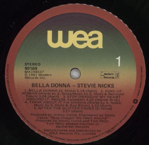 Stevie Nicks Bella Donna vinyl LP album (LP record) Australian NICLPBE860438
