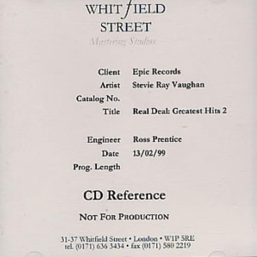 Stevie Ray Vaughan Real Deal: Greatest Hits 2 CD-R acetate UK SRVCRRE132659