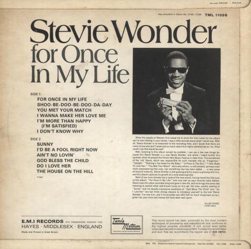 Stevie Wonder For Once In My Life vinyl LP album (LP record) UK STWLPFO737929