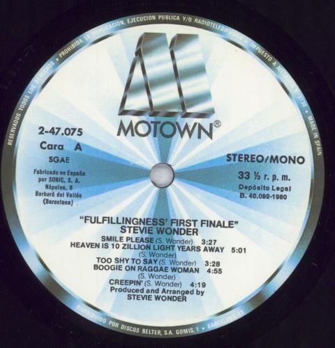 Stevie Wonder Fulfillingness' First Finale vinyl LP album (LP record) Spanish STWLPFU832907