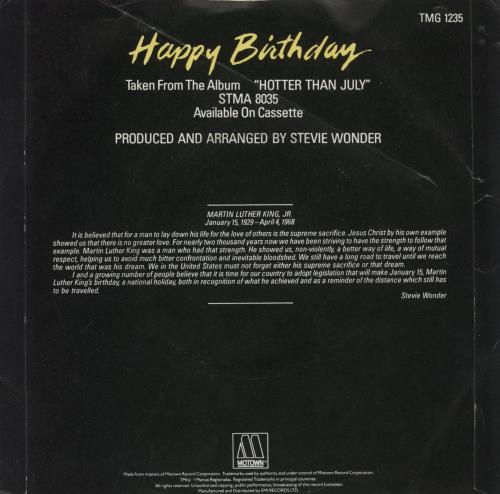Stevie Wonder Happy Birthday - 4pr - P/S 7" vinyl single (7 inch record / 45) UK STW07HA873627