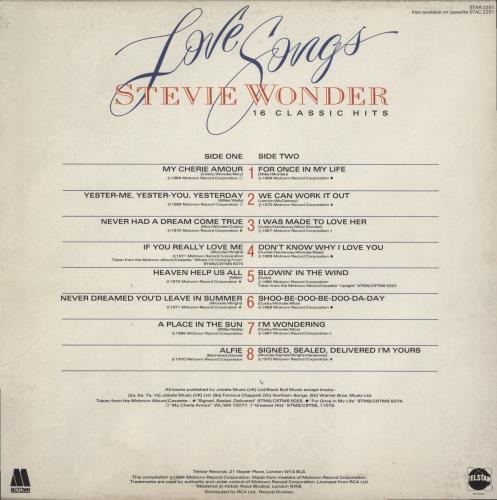 Stevie Wonder Love Songs vinyl LP album (LP record) UK STWLPLO278360
