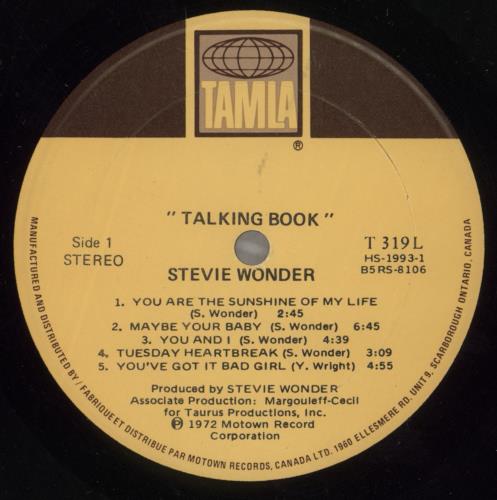 Stevie Wonder Talking Book vinyl LP album (LP record) Canadian STWLPTA762410