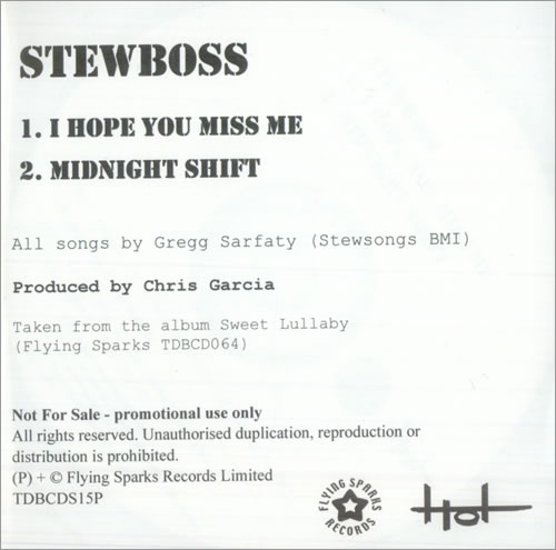 Stewboss I Hope You Miss Me CD-R acetate UK SBWCRIH514827