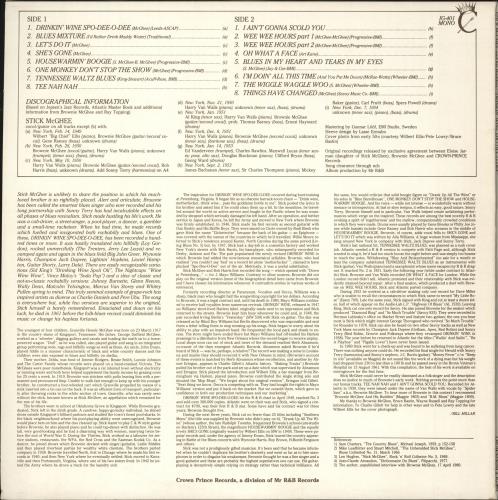 Stick McGhee Drinkin' Wine Spo-Dee-O-Dee vinyl LP album (LP record) Swedish Y4QLPDR708457