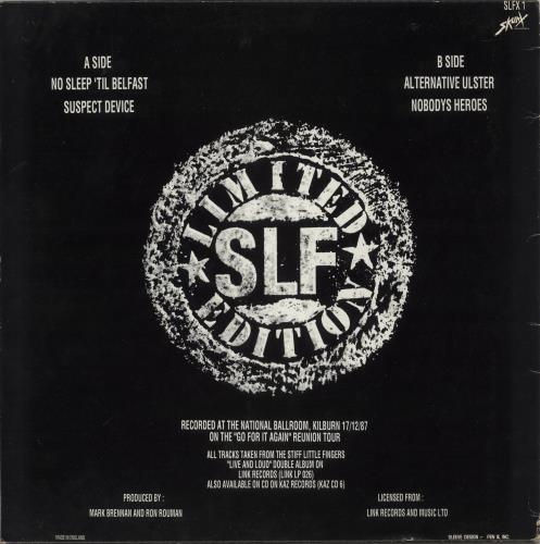 Stiff Little Fingers No Sleep 'Til Belfast 12" vinyl single (12 inch record / Maxi-single) UK SFI12NO868413
