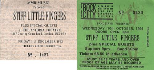 Stiff Little Fingers Set Of 2 Concert Tickets concert ticket UK SFITISE345484
