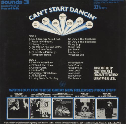 Stiff Records Can't Start Dancin' vinyl LP album (LP record) UK SX8LPCA290832