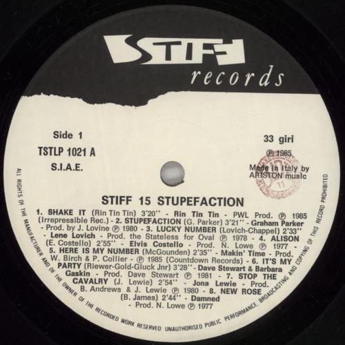 Stiff Records Stiff 15 Stupefaction + Poster vinyl LP album (LP record) Italian SX8LPST870264