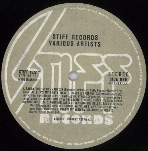 Stiff Records Stiff Records vinyl LP album (LP record) Greek SX8LPST870268