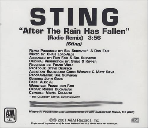 Sting After The Rain Has Fallen CD-R acetate US STICRAF183891