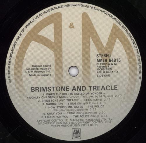 Sting Brimstone & Treacle vinyl LP album (LP record) UK STILPBR586203