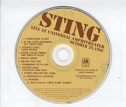 Sting Live At Universal Amphitheater October 29 1999 CD album (CDLP) US STICDLI179945