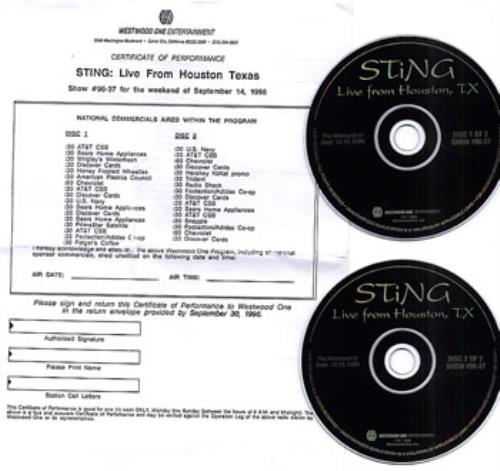 Sting Live From Houston Texas 2 CD album set (Double CD) US STI2CLI168261