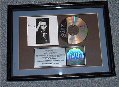 Sting Nothing Like The Sun award disc US STIAWNO276337