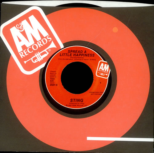 Sting Spread A Little Happiness 7" vinyl single (7 inch record / 45) US STI07SP500710