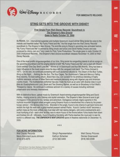 Sting The Emperor's New Groove media press pack US STIPPTH173653