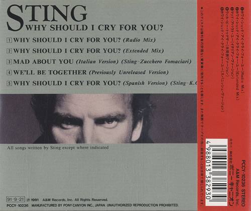 Sting Why Should I Cry For You? + obi CD single (CD5 / 5") Japanese STIC5WH195308