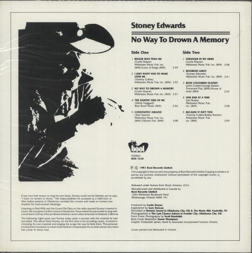 Stoney Edwards No Way To Drown A Memory vinyl LP album (LP record) Canadian ZT7LPNO721285