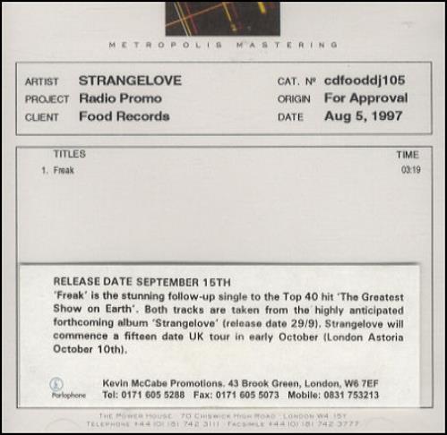 Strangelove Freak CD-R acetate UK SGVCRFR106709