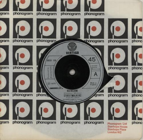 Streetwalkers Raingame 7" vinyl single (7 inch record / 45) UK SWR07RA756721