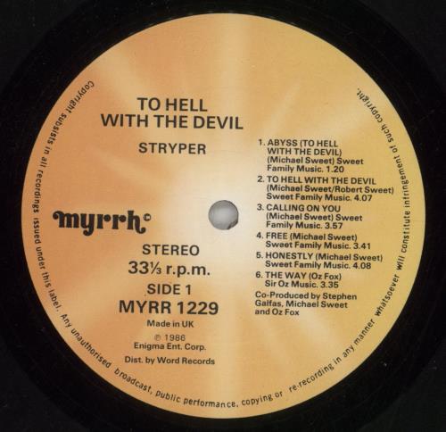 Stryper To Hell With The Devil vinyl LP album (LP record) US STPLPTO870743
