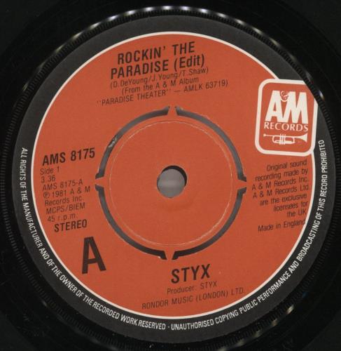 Styx Rockin' The Paradise 7" vinyl single (7 inch record / 45) UK STX07RO637316