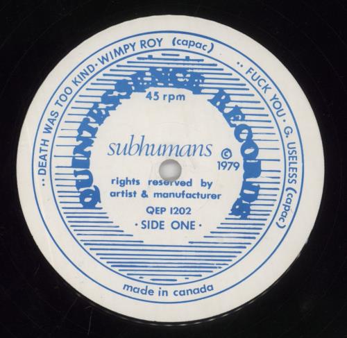 Subhumans Canada The Subhumans - 2nd 12" vinyl single (12 inch record / Maxi-single) Canadian 84C12TH860559