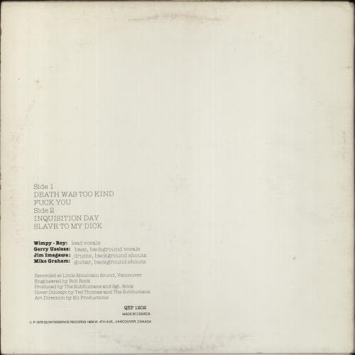 Subhumans Canada The Subhumans - 2nd 12" vinyl single (12 inch record / Maxi-single) Canadian 84C12TH860559