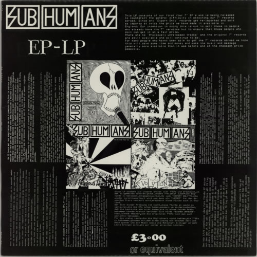 Subhumans EL-LP vinyl LP album (LP record) UK BHULPEL590958