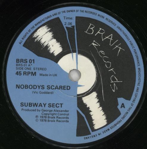 Subway Sect Nobody's Scared - VG 7" vinyl single (7 inch record / 45) UK SWU07NO867673