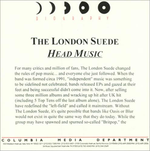 Suede Head Music media press pack US SUEPPHE191371