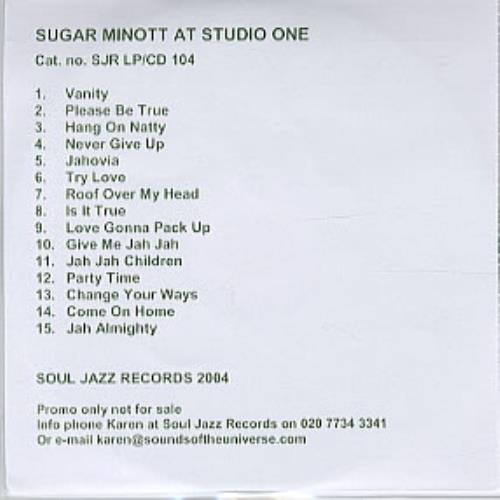Sugar Minott At Studio One CD-R acetate UK S/MCRAT312574