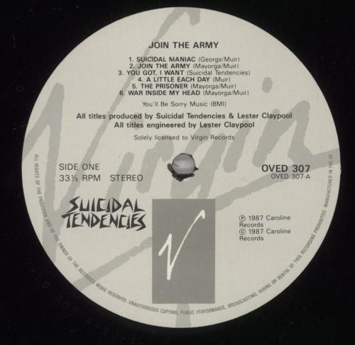 Suicidal Tendencies Join The Army - 1st vinyl LP album (LP record) UK SUILPJO880090