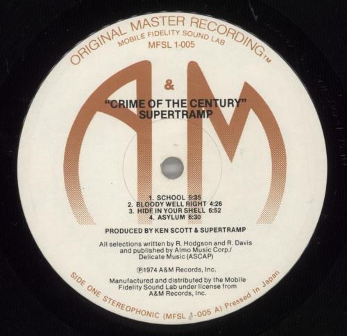 Supertramp Crime Of The Century - Yellow Stickered bag vinyl LP album (LP record) US SPTLPCR879855