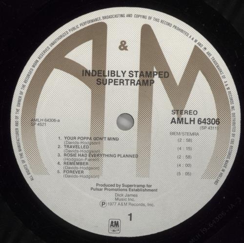 Supertramp Indelibly Stamped vinyl LP album (LP record) Dutch SPTLPIN600036