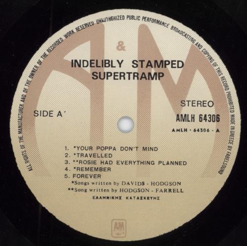 Supertramp Indelibly Stamped vinyl LP album (LP record) Greek SPTLPIN787894