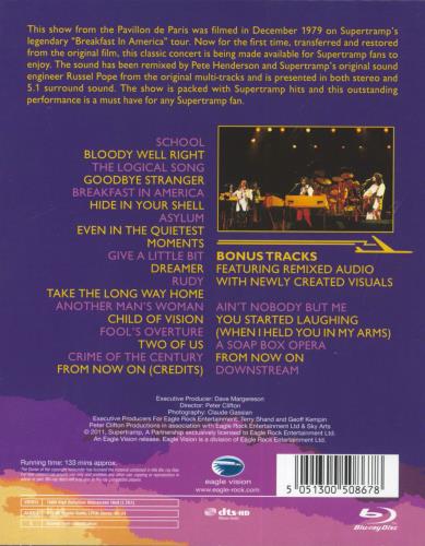 Supertramp Live In Paris '79 Blu Ray DVD UK SPTBRLI822255