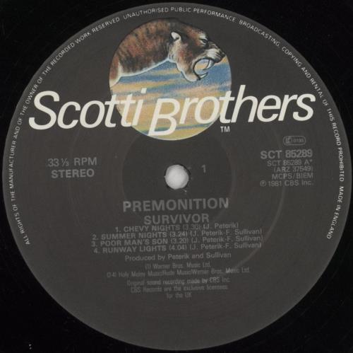 Survivor Premonition vinyl LP album (LP record) UK SURLPPR569963
