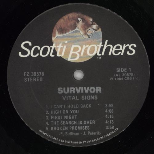 Survivor Vital Signs vinyl LP album (LP record) Canadian SURLPVI879969