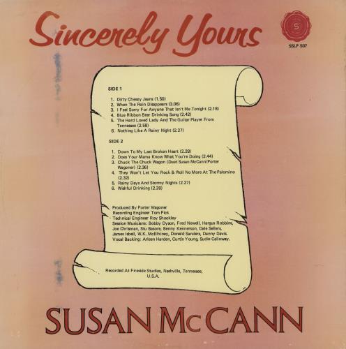 Susan McCann Sincerely Yours vinyl LP album (LP record) Irish U0SLPSI762528