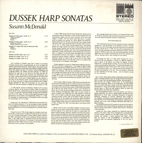 Susann McDonald Dussek Harp Sonatas vinyl LP album (LP record) UK XU4LPDU700971