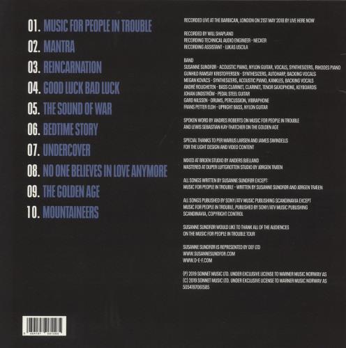 Susanne Sundf�r Music For People In Trouble Live From The Barbican 2-LP vinyl record set (Double LP Album) Norwegian 9X52LMU867191