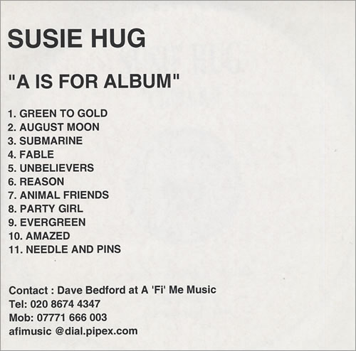 Susie Hug A Is For Album CD-R acetate UK SZHCRAI429286