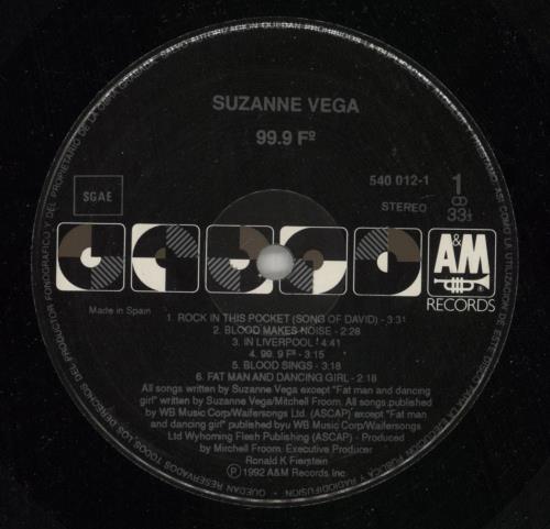 Suzanne Vega 99.9F (Ninety-Nine Point Nine Fahrenheit Degrees) - EX vinyl LP album (LP record) UK VEGLPFN705543