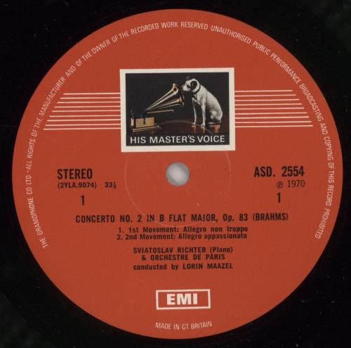 Sviatoslav Richter Brahms: Piano Concerto No. 2 in B Flat, Op.83 vinyl LP album (LP record) UK XVILPBR869878