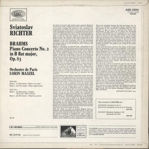 Sviatoslav Richter Brahms: Piano Concerto No. 2 in B Flat, Op.83 vinyl LP album (LP record) UK XVILPBR869878