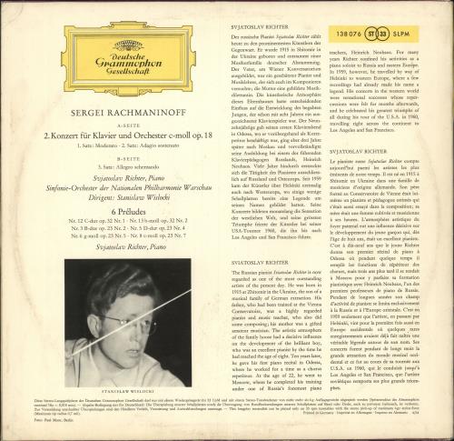 Sviatoslav Richter Klavierkonzert Nr. 2 In C-Moll vinyl LP album (LP record) German XVILPKL746404