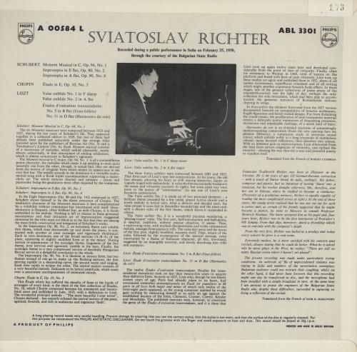Sviatoslav Richter Liszt \ Schubert \ Chopin vinyl LP album (LP record) UK XVILPLI761643